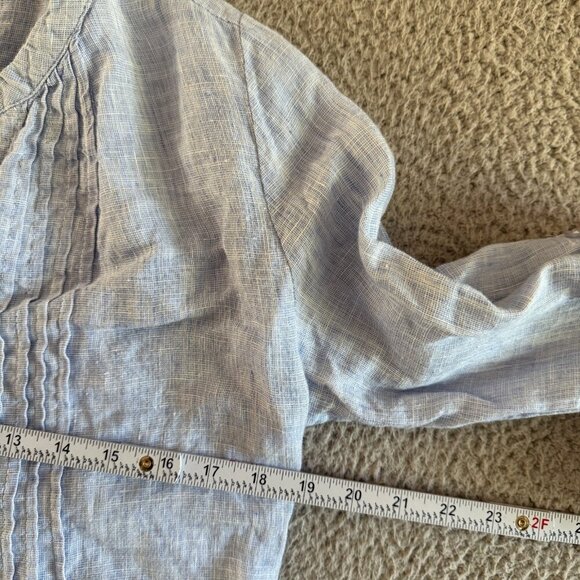 French Curve Linen Tunic Shirt Blue Lightweight Blouse Top - Picture 6 of 13